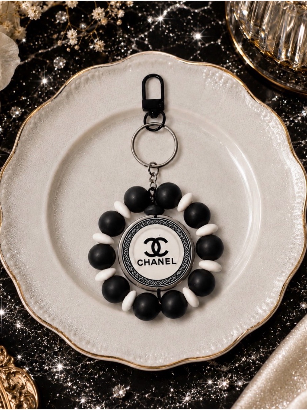 Handmade inspired Black & White Beaded Keychain